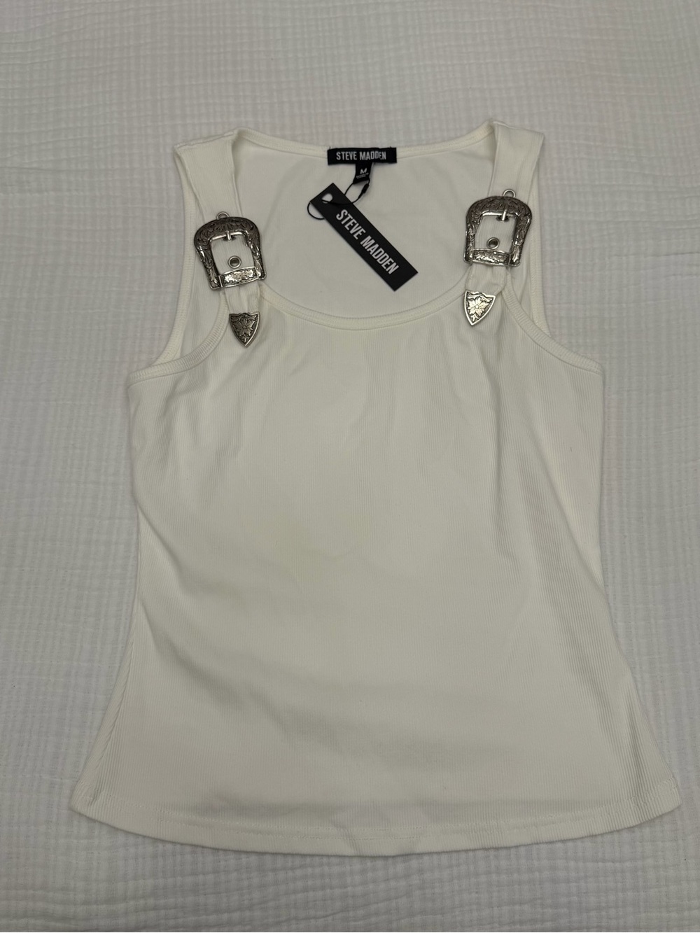 steve madden white western buckle tank top size medium
